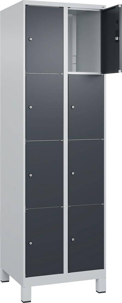 Fächerschrank CLASSIC B600xT500xH1950 mm RAL 7035/7016, 2x4 Fächermit 100 mm hohen Füßen - Artikel: 7830372972