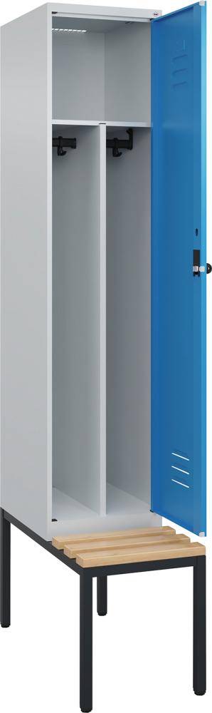 Gard.-Schrank TW CLASSIC B400xT500xH2120 mm RAL 7035/5012, 1 Abteil mit untergeb. Sitzbank - Artikel: 7830373801