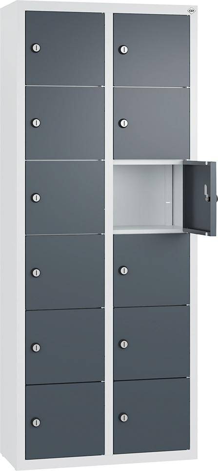 Kleingefachschrank B460xT200xH1130 mm RAL7035/7016,wandhangend 2x4 Fächer - Artikel: 7830374172