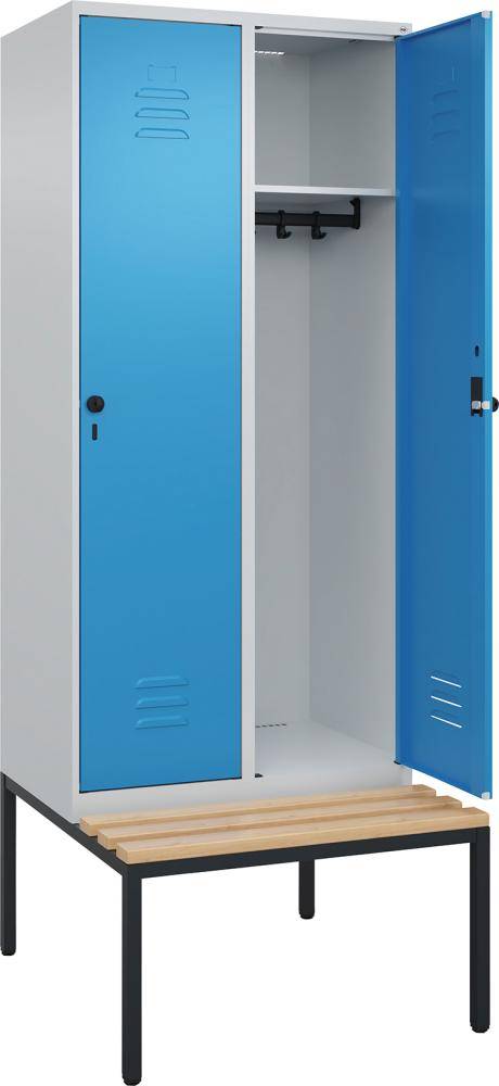 Garderobenschrank CLASSICB800xT500xH2120 mm RAL 7035/5012, 2 Abteile mit untergeb. Sitzbank - Artikel: 7830372703