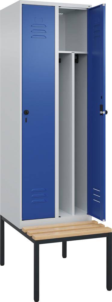 Gard.-Schrank TW CLASSIC B600xT500xH2120 mm RAL 7035/5010, 2 Abteile mit untergeb. Sitzbank - Artikel: 7830373792