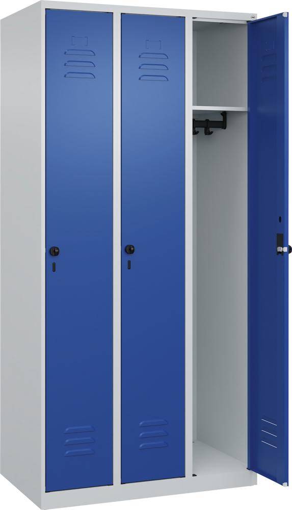 Garderobenschrank CLASSICB900xT500xH1850 mm RAL 7035/5010, 3 Abteile bodenstehend - Artikel: 7830951032