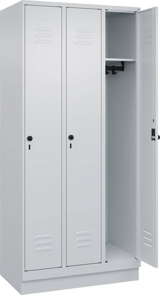 Garderobenschrank CLASSICB900xT500xH1950 mm RAL 7035/7035, 3 Abteile mit 100 mm hohem Sockel - Artikel: 7830372644