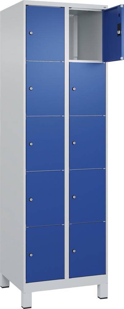 Fächerschrank CLASSIC B600xT500xH1950 mm RAL 7035/5010, 2x5 Fächermit 100 mm hohen Füßen - Artikel: 7830372992