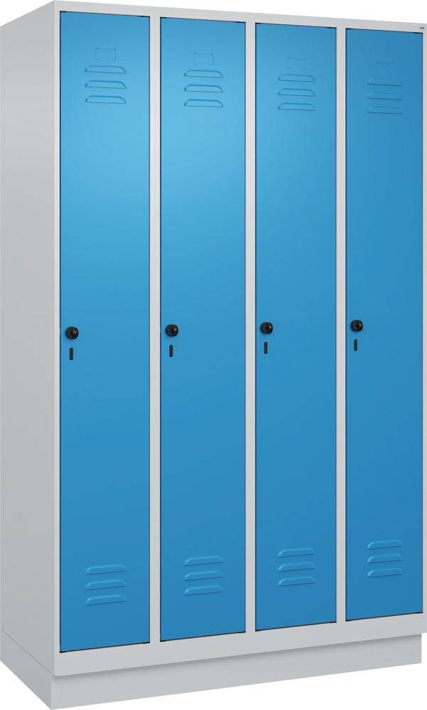 Gard.-Schrank TW CLASSIC B1200xT500xH1950 mm RAL 7035/5012, 4 Abteile mit 100 mm hohem Sockel - Artikel: 7830373766