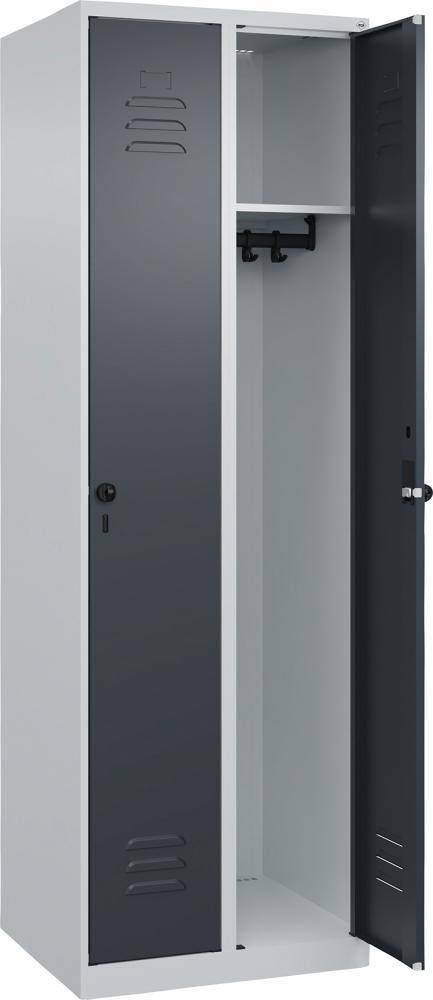 Garderobenschrank CLASSICB600xT500xH1850 mm RAL 7035/7016, 2 Abteile bodenstehend - Artikel: 7830951044