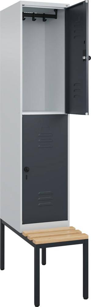 Doppelst. Schrank CLASSICB400xT500xH2120 mm RAL 7035/7016, 1x2Abteilemit untergeb. Sitzbank - Artikel: 7830373411