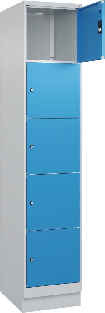 Fächerschrank CLASSIC B400xT500xH1950 mm RAL 7035/5012, 1x5 Fächermit 100 mm hohem Sockel - Artikel: 7830373201