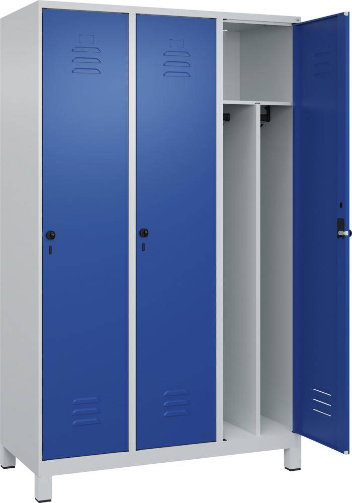 Gard.-Schrank TW CLASSIC B1200xT500xH1950 mm RAL 7035/5010, 3 Abteile mit 100 mm hohen Füßen - Artikel: 7830373715