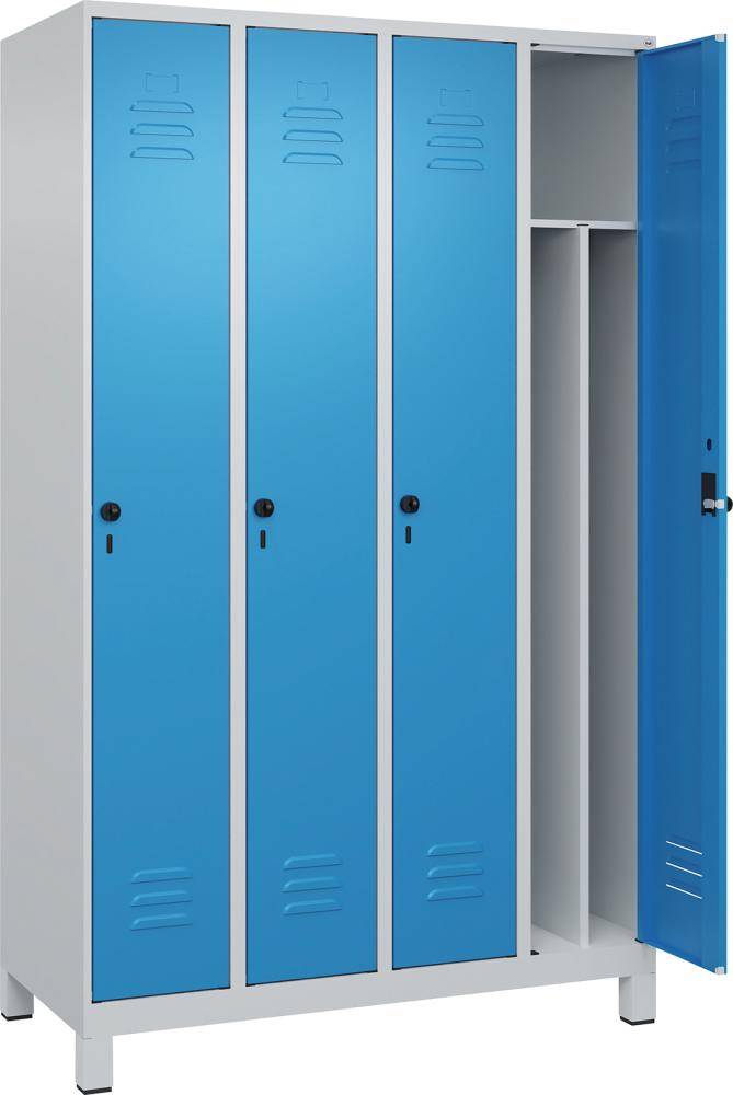 Gard.-Schrank TW CLASSIC B1200xT500xH1950 mm RAL 7035/5012, 4 Abteile mit 100 mm hohen Füßen - Artikel: 7830373726