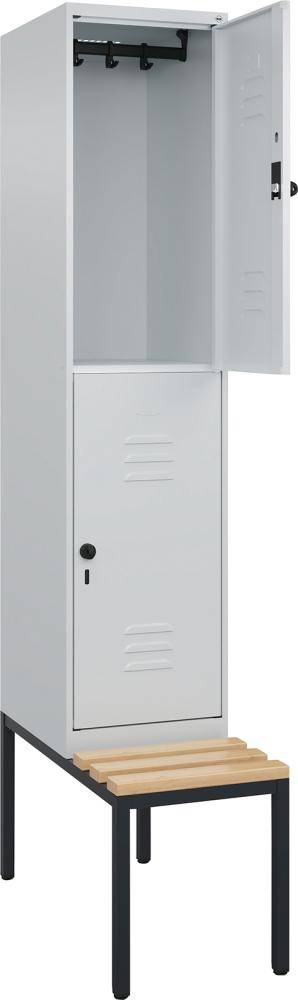 Doppelst. Schrank CLASSICB400xT500xH2120 mm RAL 7035/7035, 1x2Abteilemit untergeb. Sitzbank - Artikel: 7830373381