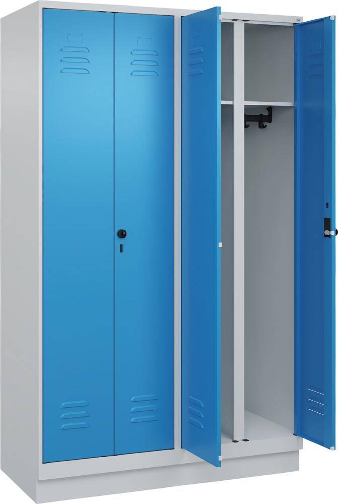 S/W-Gard.-Schrank CLASSICB1200xT500xH1950 mm RAL 7035/5012, 4 Abteile mit 100 mm hohem Sockel - Artikel: 7830373562