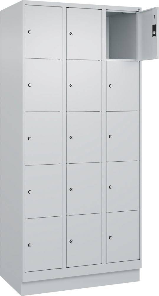 Fächerschrank CLASSIC B900xT500xH1950 mm RAL 7035/7035, 3x5 Fächermit 100 mm hohem Sockel - Artikel: 7830373184