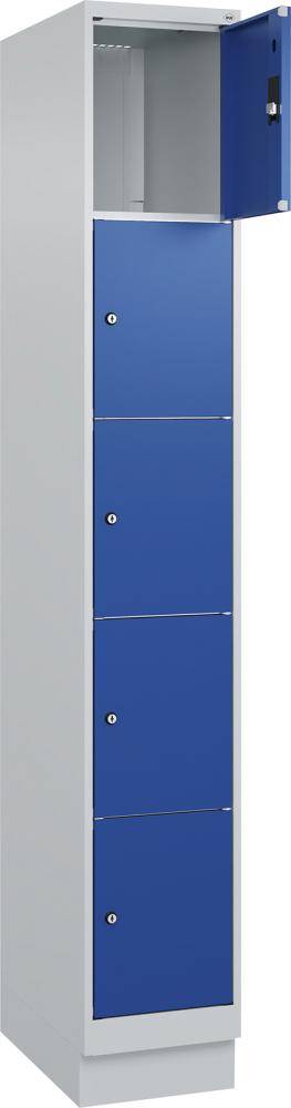 Fächerschrank CLASSIC B300xT500xH1950 mm RAL 7035/5010, 1x5 Fächermit 100 mm hohem Sockel - Artikel: 7830373190