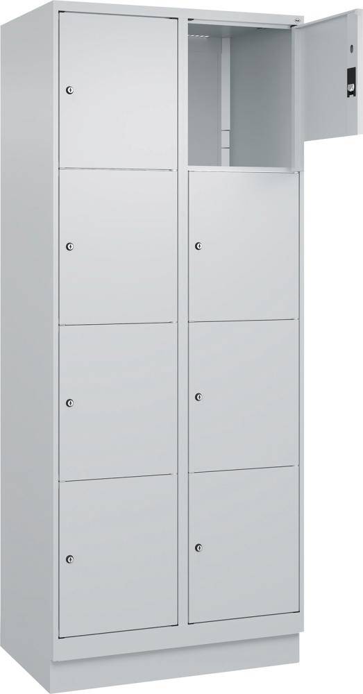 Fächerschrank CLASSIC B800xT500xH1950 mm RAL 7035/7035, 2x4 Fächermit 100 mm hohem Sockel - Artikel: 7830373143