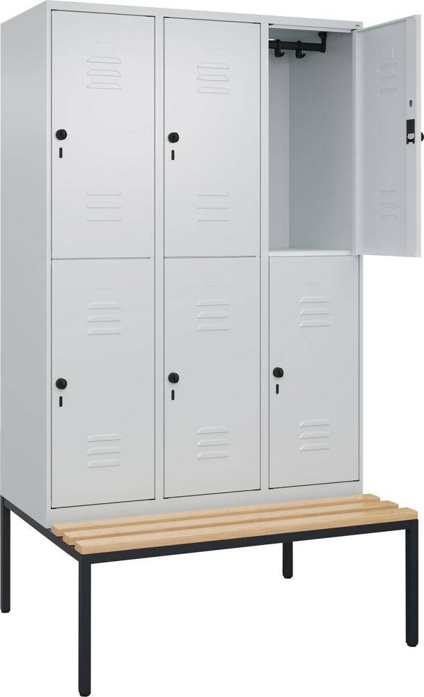 Doppelst. Schrank CLASSICB1200xT500xH2120 mm RAL 7035/7035, 3x2Abteilemit untergeb. Sitzbank - Artikel: 7830373385