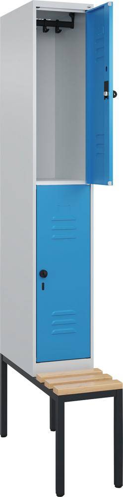 Doppelst. Schrank CLASSICB300xT500xH2120 mm RAL 7035/5012, 1x2Abteilemit untergeb. Sitzbank - Artikel: 7830373400