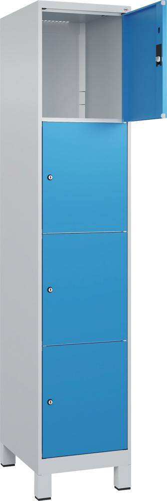 Fächerschrank CLASSIC B400xT500xH1950 mm RAL 7035/5012, 1x4 Fächermit 100 mm hohen Füßen - Artikel: 7830372961