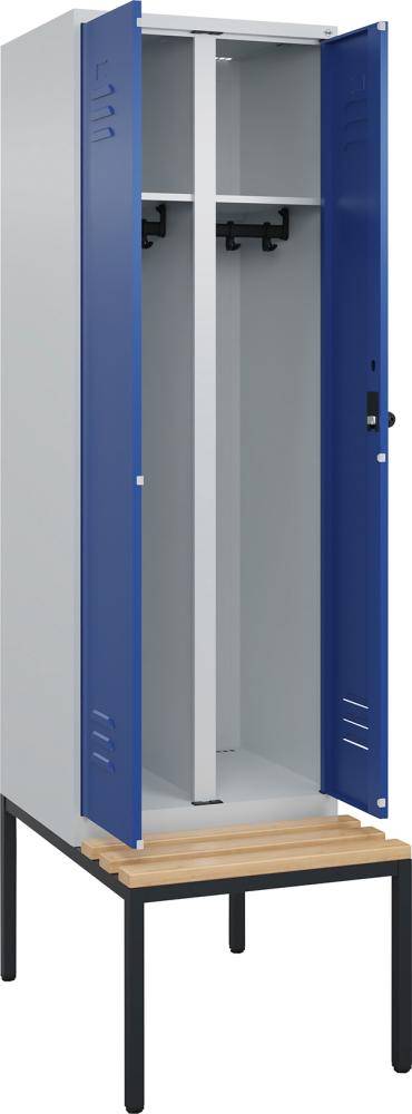 S/W-Gard.-Schrank CLASSICB600xT500xH2120 mm RAL 7035/5010, 2 Abteile mit untergeb. Sitzbank - Artikel: 7830373590