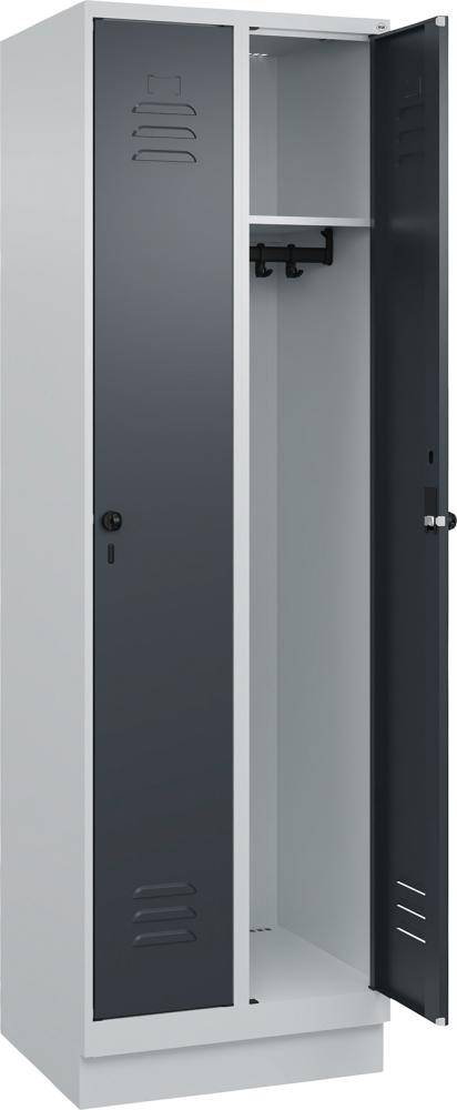 Garderobenschrank CLASSICB600xT500xH1950 mm RAL 7035/7016, 2 Abteile mit 100 mm hohem Sockel - Artikel: 7830372672