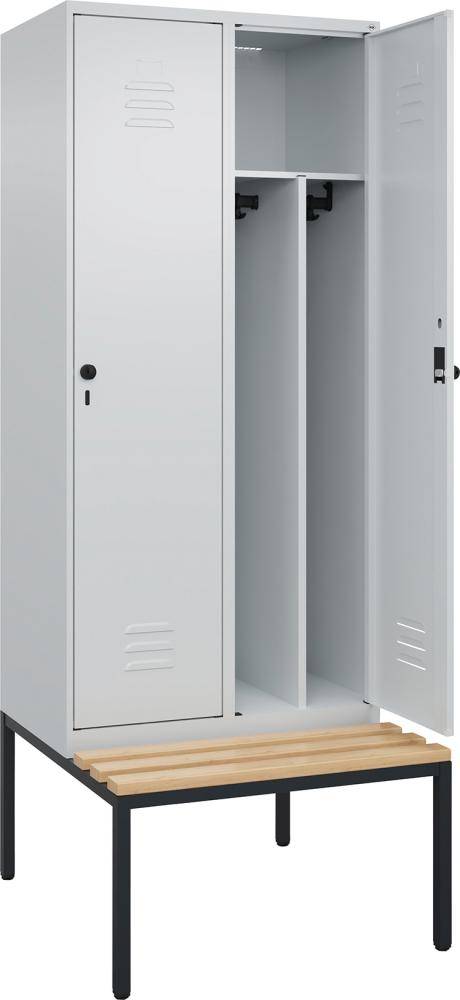 Gard.-Schrank TW CLASSIC B800xT500xH2120 mm RAL 7035/7035, 2 Abteile mit untergeb. Sitzbank - Artikel: 7830373783