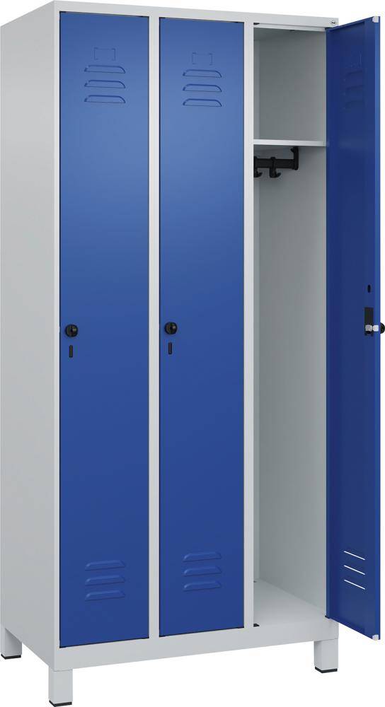 Garderobenschrank CLASSICB900xT500xH1950 mm RAL 7035/5010, 3 Abteile mit 100 mm hohen Füßen - Artikel: 7830372614