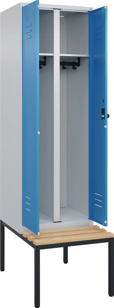 S/W-Gard.-Schrank CLASSICB600xT500xH2120 mm RAL 7035/5012, 2 Abteile mit untergeb. Sitzbank - Artikel: 7830373600
