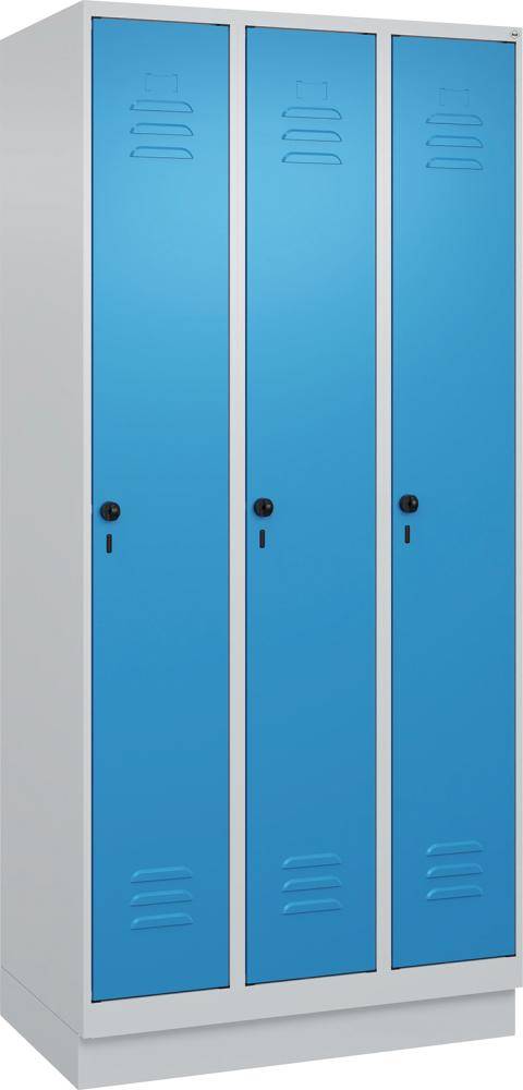 Gard.-Schrank TW CLASSIC B900xT500xH1950 mm RAL 7035/5012, 3 Abteile mit 100 mm hohem Sockel - Artikel: 7830373764