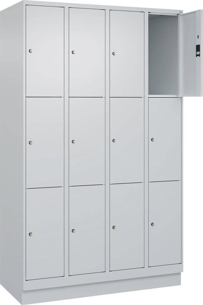 Fächerschrank CLASSIC B1200xT500xH1950 mm RAL 7035/7035, 4x3 Fächermit 100 mm hohem Sockel - Artikel: 7830373106