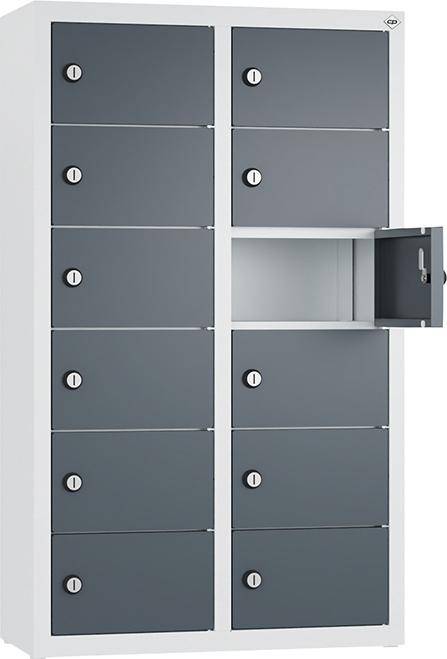 Kleingefachschrank B460xT200xH770 mm RAL7035/7016,wandhangend 2x6 Fächer - Artikel: 7830374171
