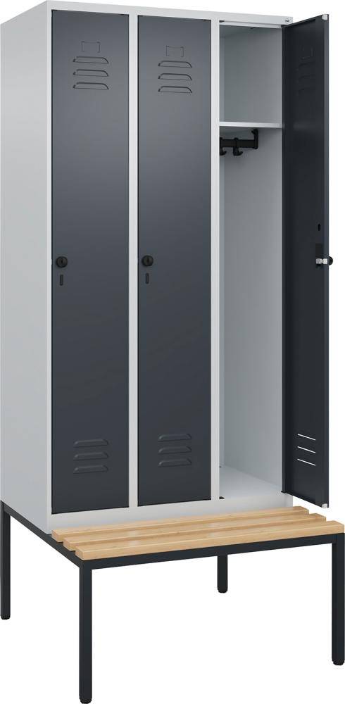 Garderobenschrank CLASSICB900xT500xH2120 mm RAL 7035/7016, 3 Abteile mit untergeb. Sitzbank - Artikel: 7830372714