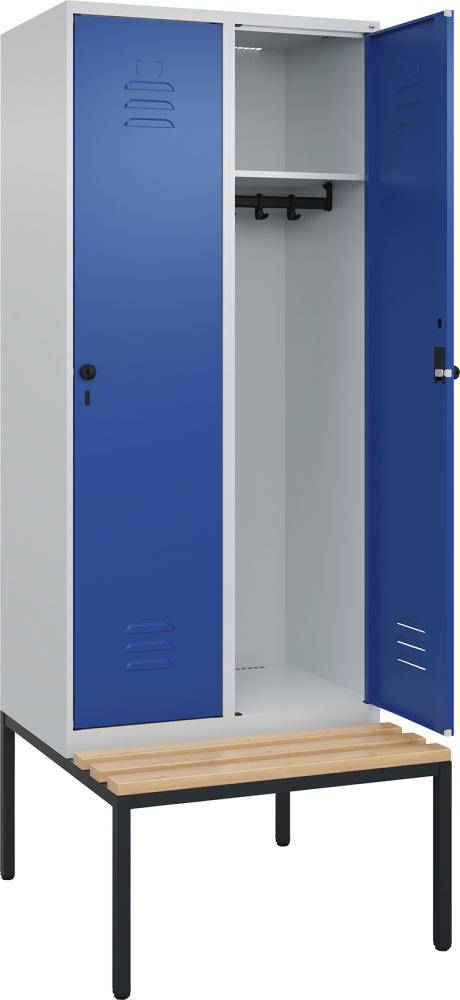 Garderobenschrank CLASSICB800xT500xH2120 mm RAL 7035/5010, 2 Abteile mit untergeb. Sitzbank - Artikel: 7830372693