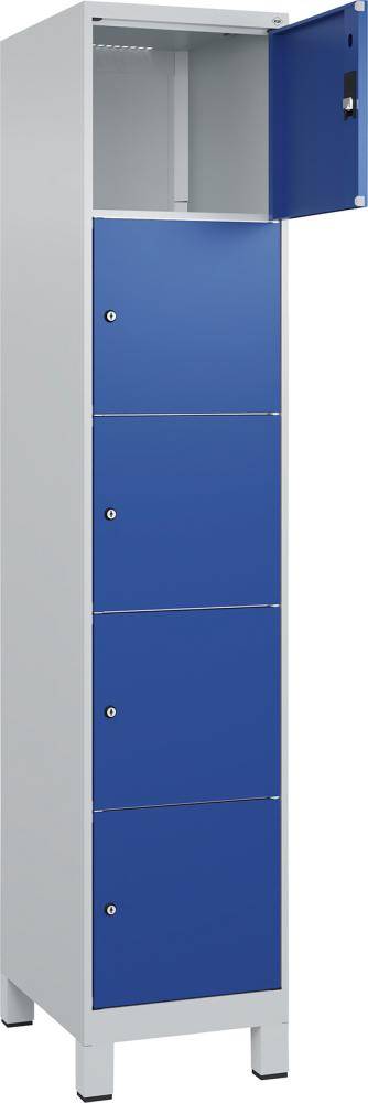 Fächerschrank CLASSIC B400xT500xH1950 mm RAL 7035/5010, 1x5 Fächermit 100 mm hohen Füßen - Artikel: 7830372991