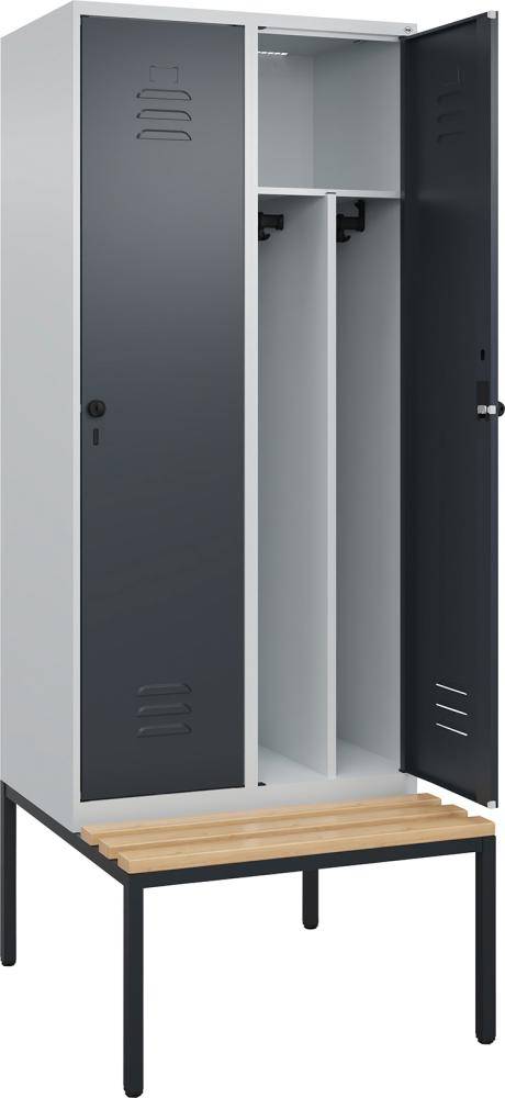 Gard.-Schrank TW CLASSIC B800xT500xH2120 mm RAL 7035/7016, 2 Abteile mit untergeb. Sitzbank - Artikel: 7830373813