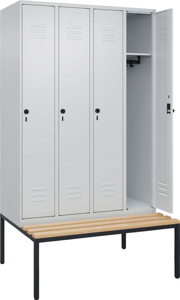 Garderobenschrank CLASSICB1200xT500xH2120 mm RAL 7035/7035, 4 Abteile mit untergeb. Sitzbank - Artikel: 7830372686