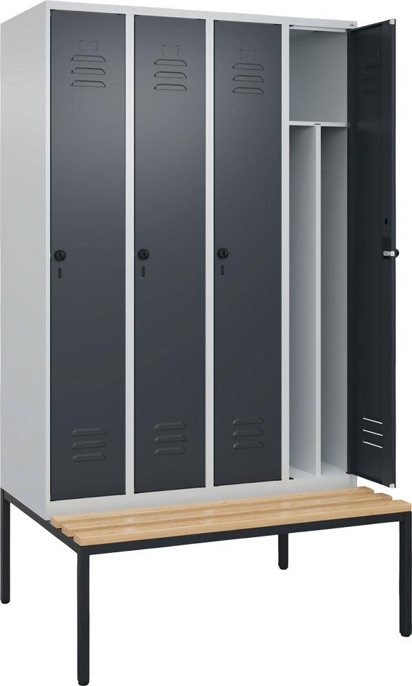 Gard.-Schrank TW CLASSIC B1200xT500xH2120 mm RAL 7035/7016, 4 Abteile mit untergeb. Sitzbank - Artikel: 7830373816