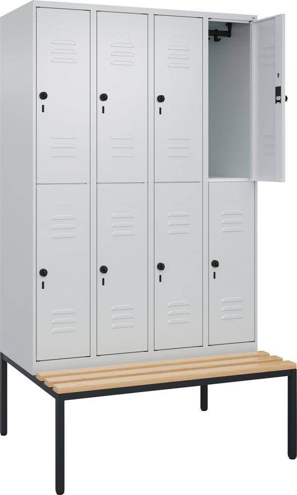Doppelst. Schrank CLASSICB1200xT500xH2120 mm RAL 7035/7035, 4x2Abteilemit untergeb. Sitzbank - Artikel: 7830373386