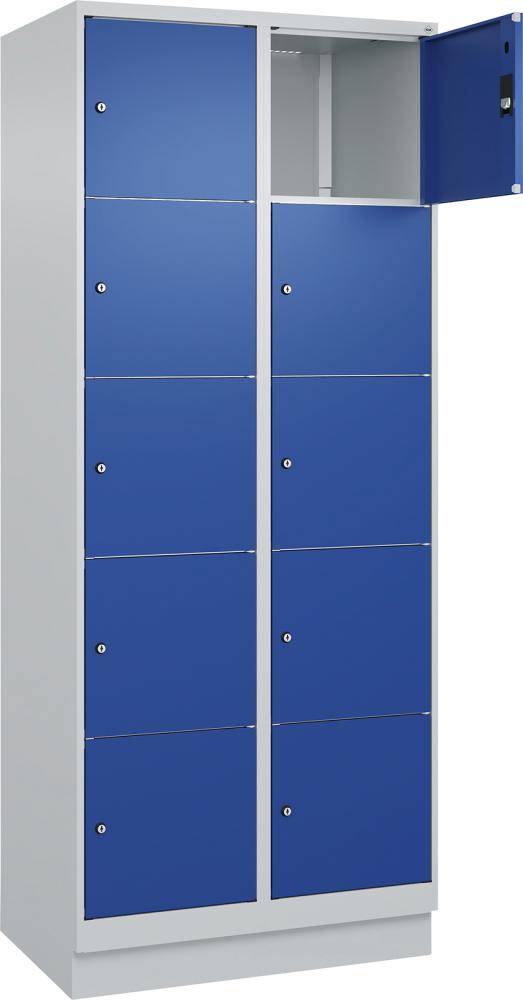 Fächerschrank CLASSIC B800xT500xH1950 mm RAL 7035/5010, 2x5 Fächermit 100 mm hohem Sockel - Artikel: 7830373193