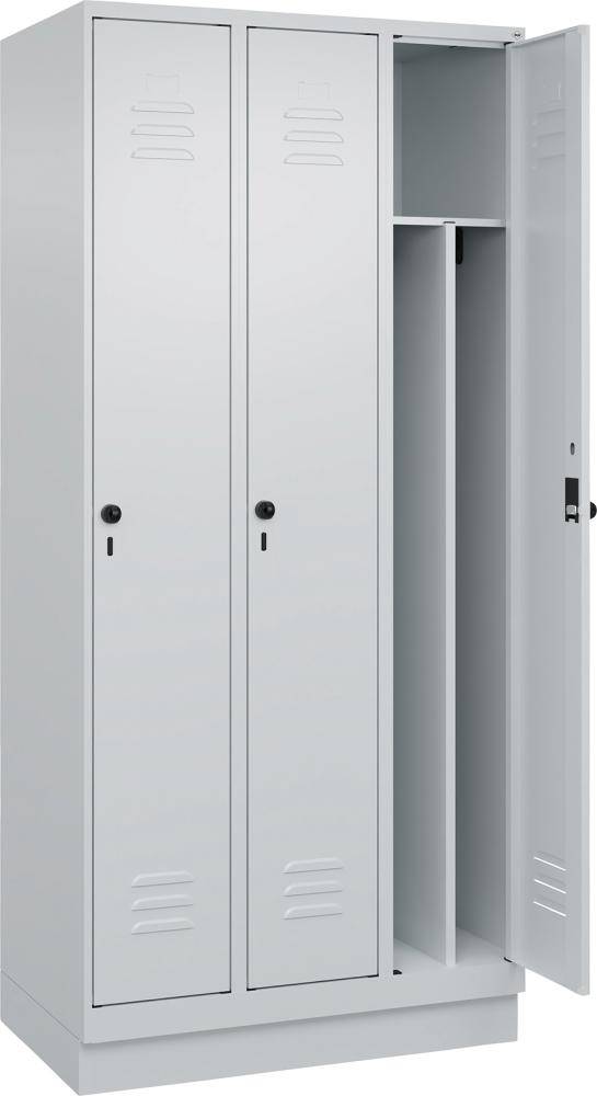 Gard.-Schrank TW CLASSIC B900xT500xH1950 mm RAL 7035/7035, 3 Abteile mit 100 mm hohem Sockel - Artikel: 7830373744