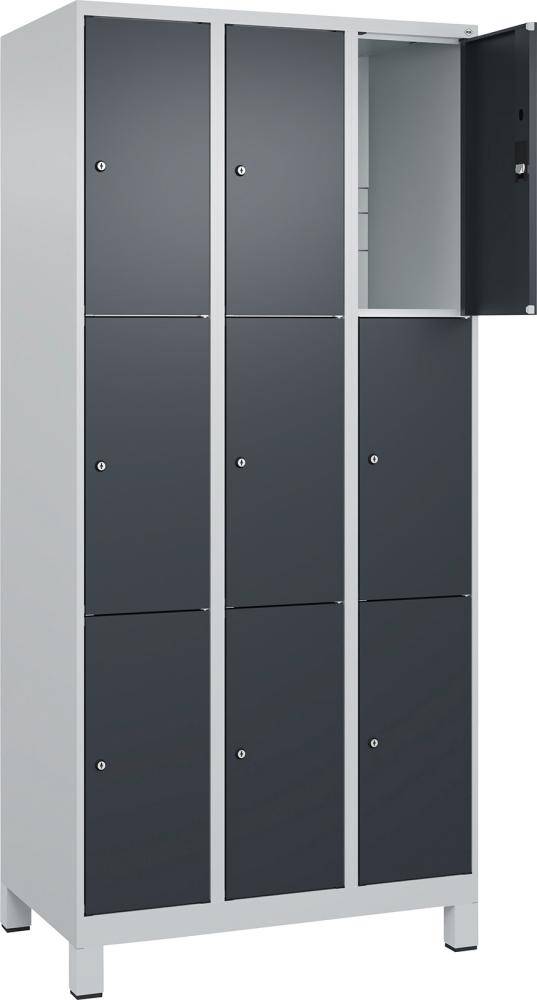 Fächerschrank CLASSIC B900xT500xH1950 mm RAL 7035/7016, 3x3 Fächermit 100 mm hohen Füßen - Artikel: 7830372934