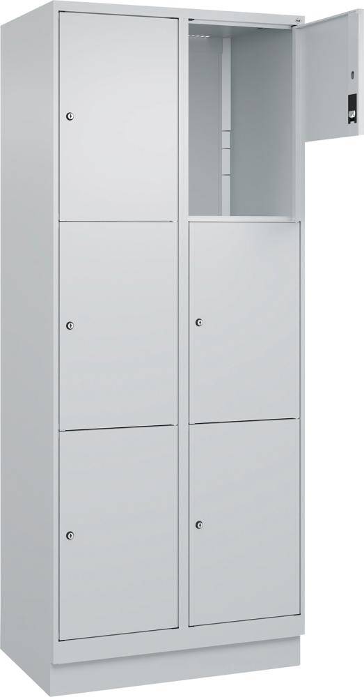 Fächerschrank CLASSIC B800xT500xH1950 mm RAL 7035/7035, 2x3 Fächermit 100 mm hohem Sockel - Artikel: 7830373103