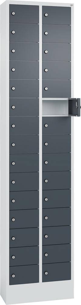 Kleingefachschrank B460xT200xH1950 mm RAL 7035/7016,mit Sockel 2x15 Fächer - Artikel: 7830374151