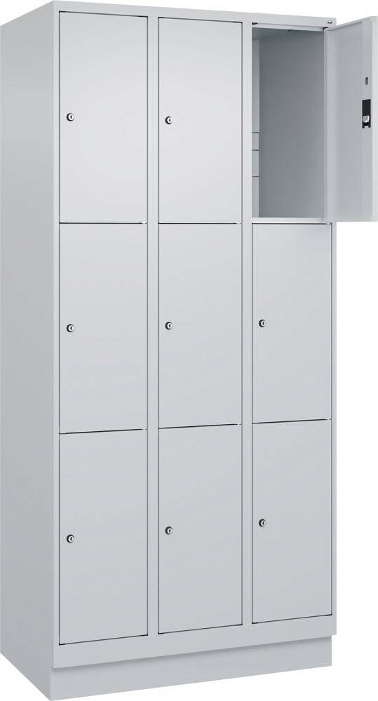 Fächerschrank CLASSIC B900xT500xH1950 mm RAL 7035/7035, 3x3 Fächermit 100 mm hohem Sockel - Artikel: 7830373104
