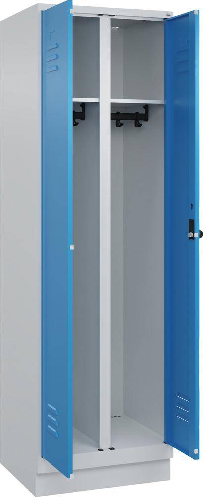 S/W-Gard.-Schrank CLASSICB600xT500xH1950 mm RAL 7035/5012, 2 Abteile mit 100 mm hohem Sockel - Artikel: 7830373560