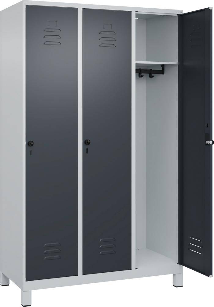 Garderobenschrank CLASSICB1200xT500xH1950 mm RAL 7035/7016, 3 Abteile mit 100 mm hohen Füßen - Artikel: 7830372635