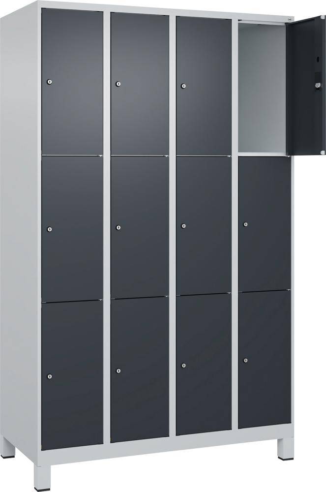 Fächerschrank CLASSIC B1200xT500xH1950 mm RAL 7035/7016, 4x3 Fächermit 100 mm hohen Füßen - Artikel: 7830372936