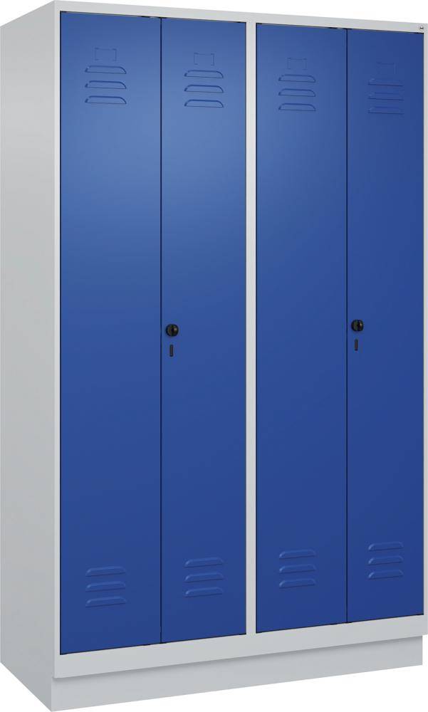 S/W-Gard.-Schrank CLASSICB1200xT500xH1950 mm RAL 7035/5010, 4 Abteile mit 100 mm hohem Sockel - Artikel: 7830373552