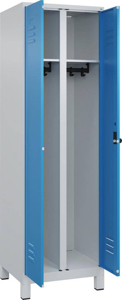 S/W-Gard.-Schrank CLASSICB600xT500xH1950 mm RAL 7035/5012, 2 Abteile mit 100 mm hohen Füßen - Artikel: 7830373520