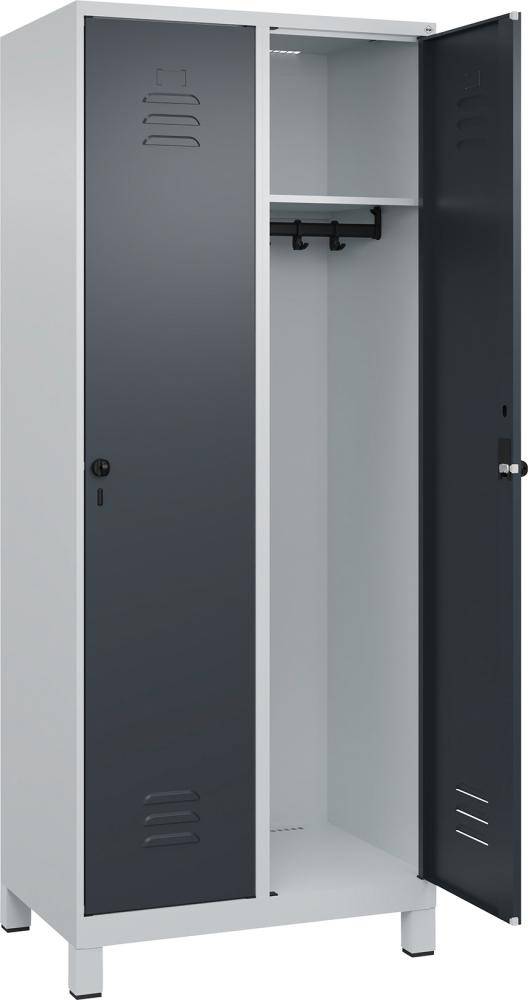 Garderobenschrank CLASSICB800xT500xH1950 mm RAL 7035/7016, 2 Abteile mit 100 mm hohen Füßen - Artikel: 7830372633