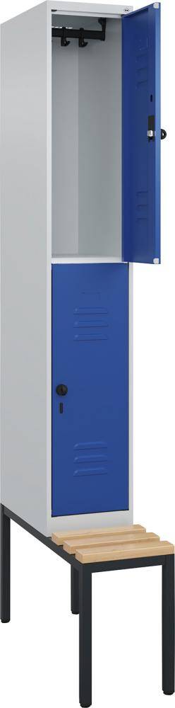 Doppelst. Schrank CLASSICB300xT500xH2120 mm RAL 7035/5010, 1x2Abteilemit untergeb. Sitzbank - Artikel: 7830373390